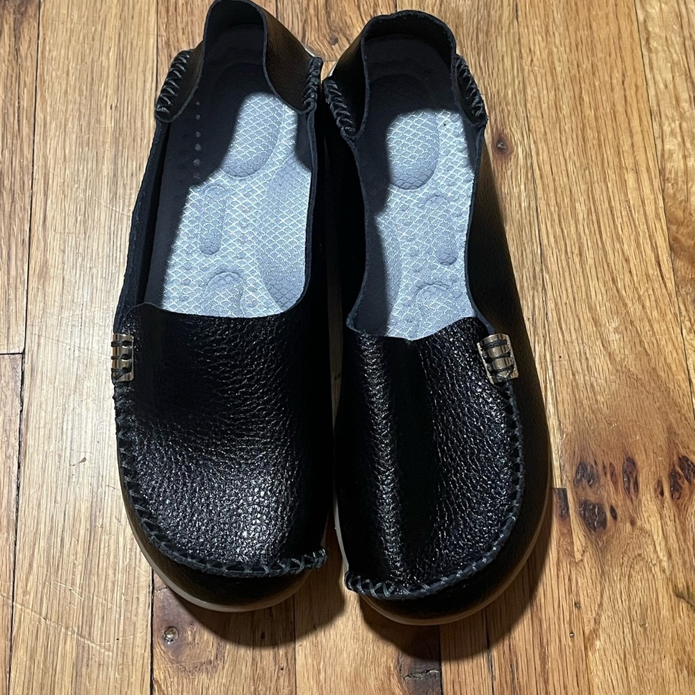 Black Pebble Sole Comfort Loafers Size 39 US 8/8.5 Slip On Very Comfortable - Picture 2 of 5